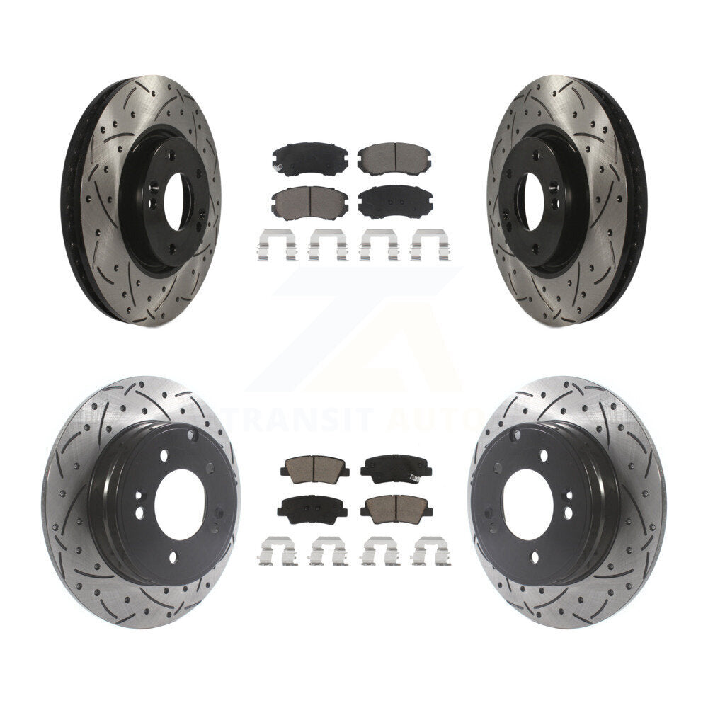 Front Rear Drilled Slot Disc Brake Rotor Ceramic Pad Kit For Hyundai Sonata 3.3L