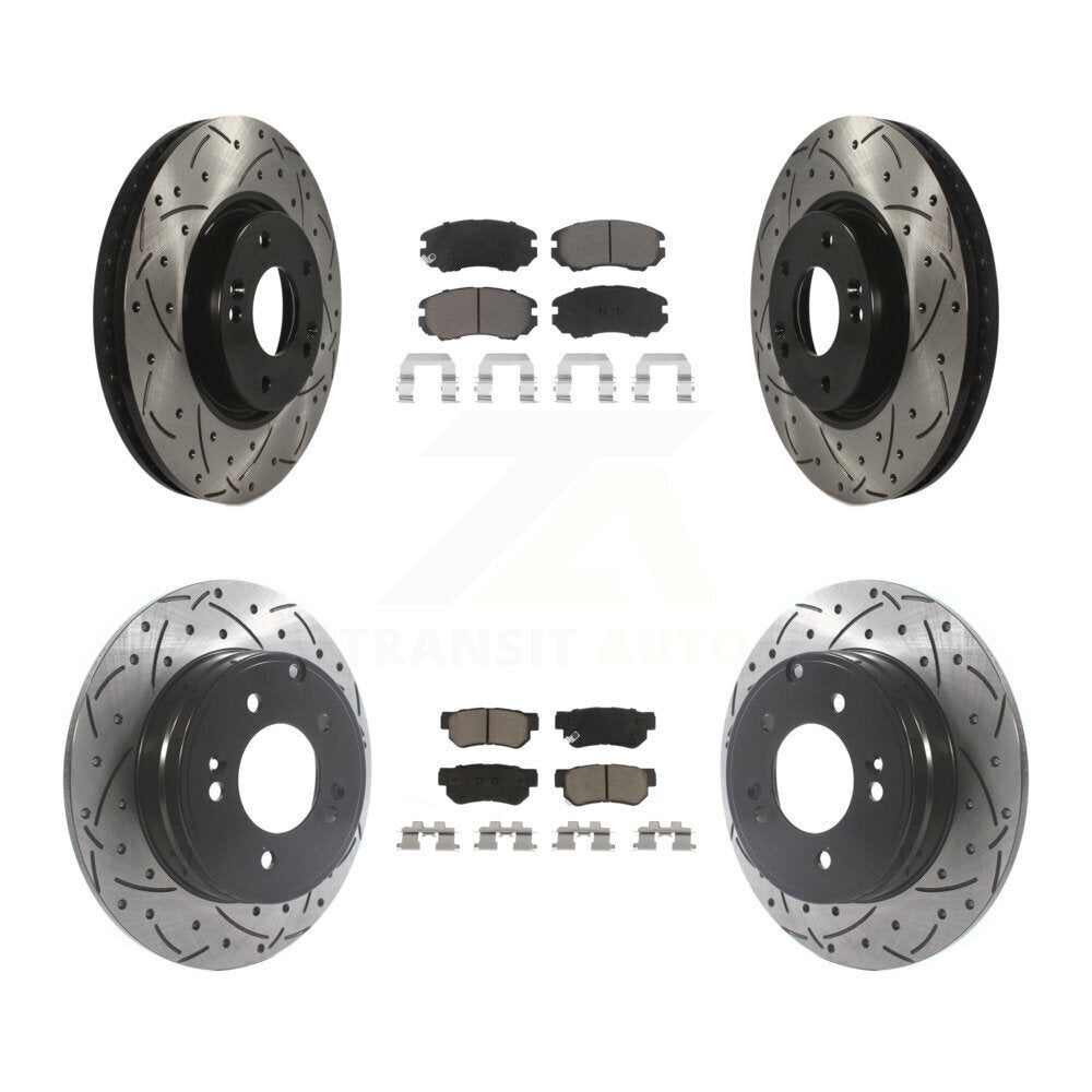 Front Rear Drilled Slot Disc Brake Rotor Ceramic Pad Kit For Hyundai Sonata 3.3L