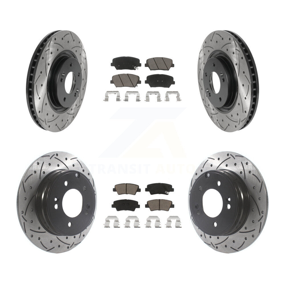 Front Rear Coated Drill Slot Disc Brake Rotors Ceramic Pad Kit For Hyundai Azera