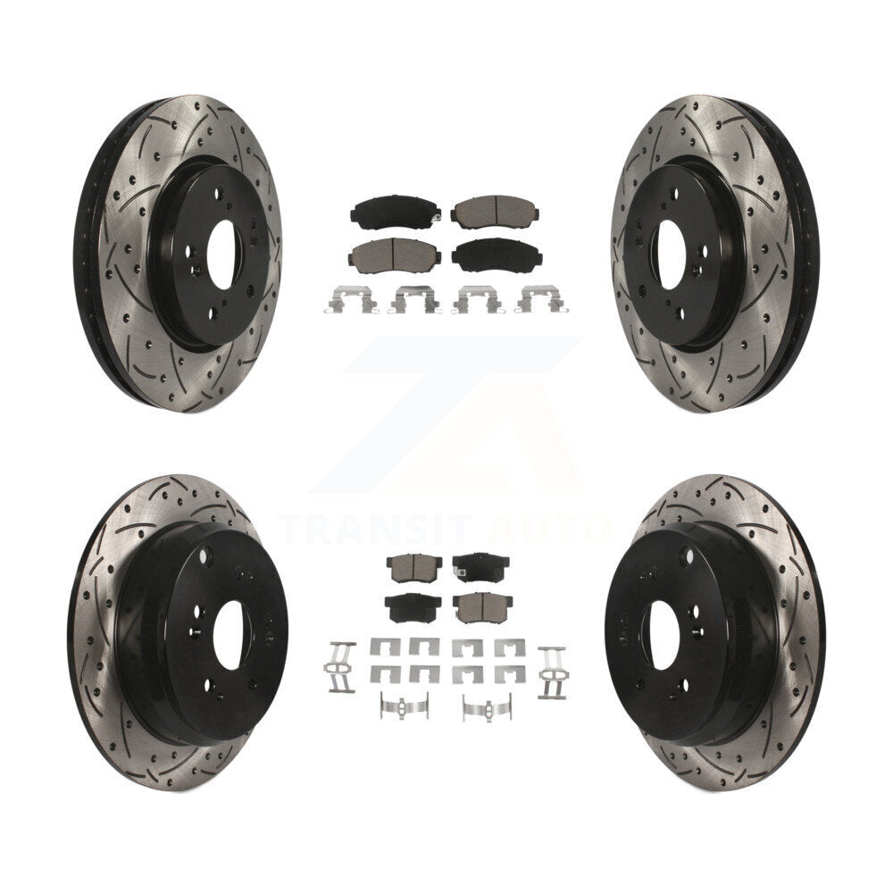 Front Rear Coated Drilled Slotted Disc Brake Rotor Ceramic Pad Kit For Acura RDX