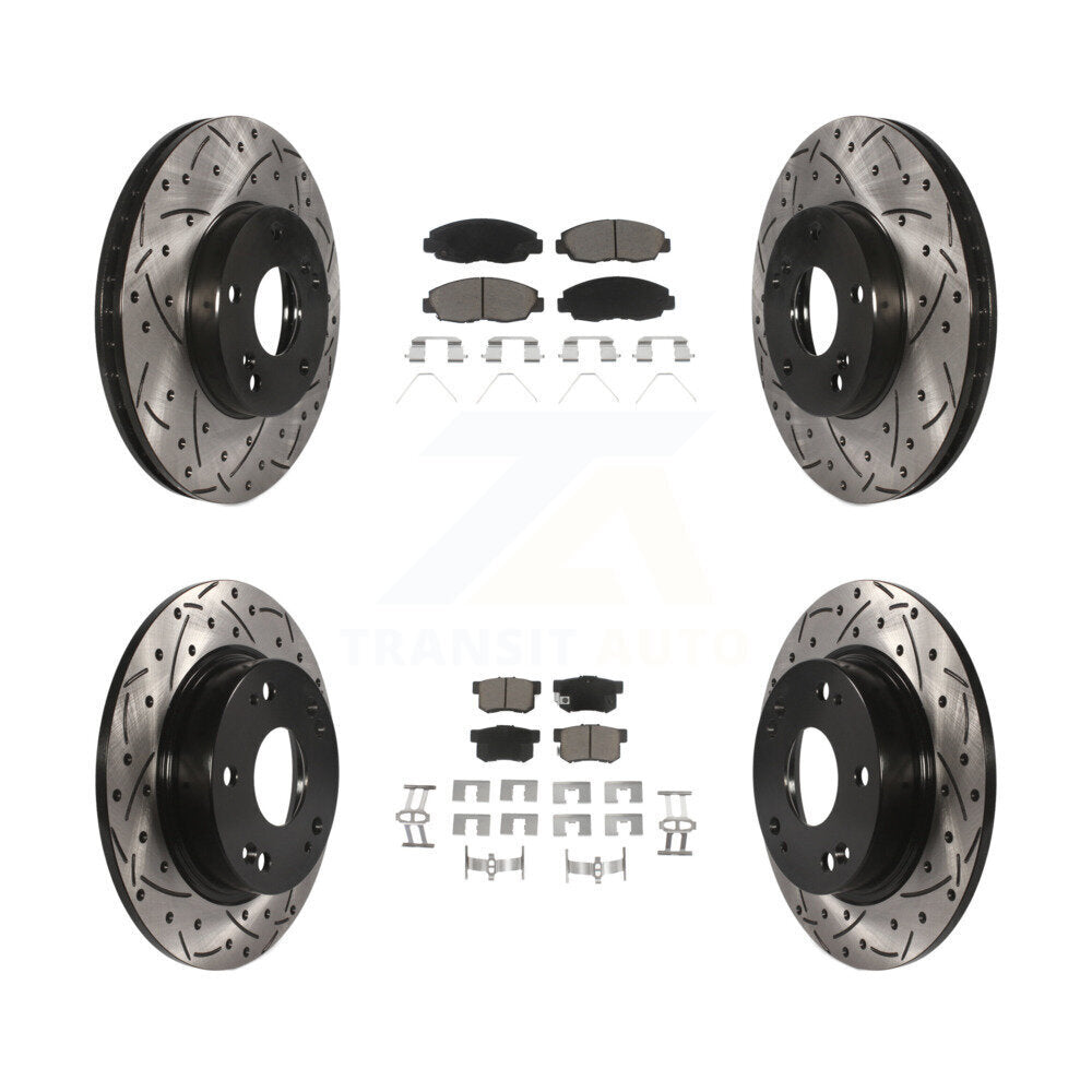 Front Rear Drill Slot Brake Rotors Ceramic Pad Kit For 14-15 Honda Civic Touring