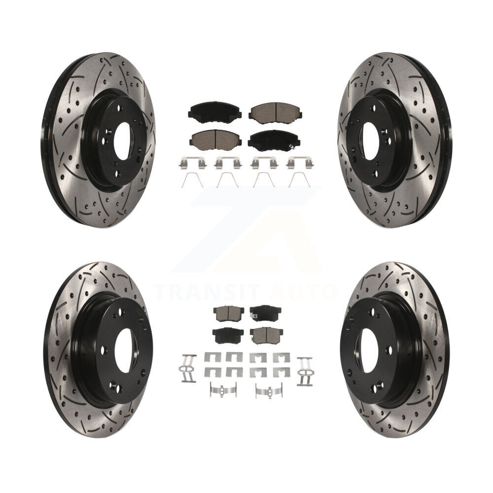 Front Rear Drill Slot Disc Brake Rotor Ceramic Pad Kit For Honda Civic Acura ILX
