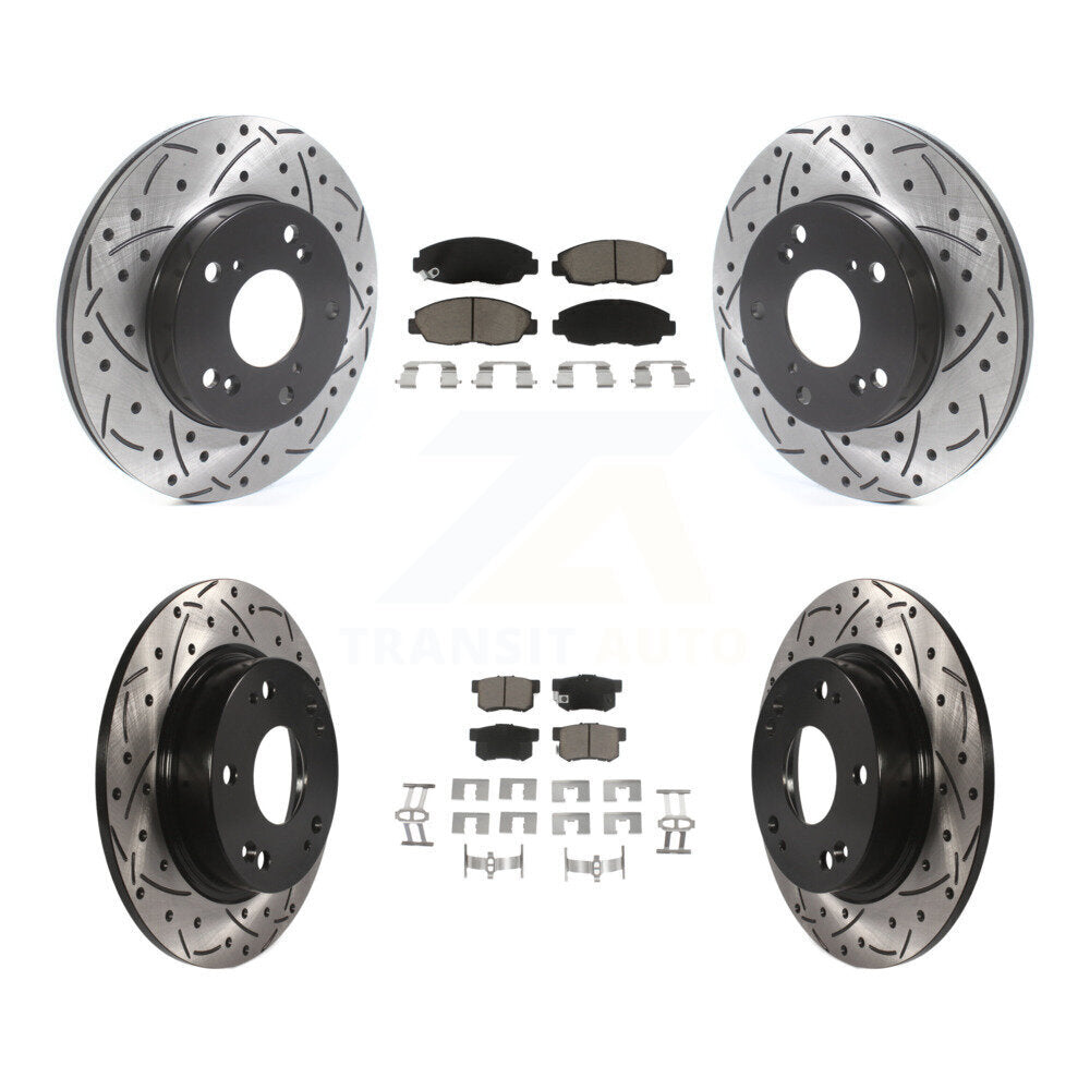 Front Rear Coated Drilled Slot Disc Brake Rotors Ceramic Pad Kit For Honda Civic