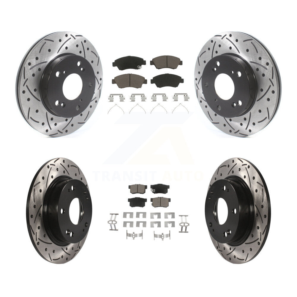 Front Rear Coated Drilled Slot Disc Brake Rotors Ceramic Pad Kit For Honda Civic