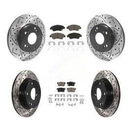 Front Rear Coated Drilled Slot Disc Brake Rotors Ceramic Pad Kit For Honda Civic