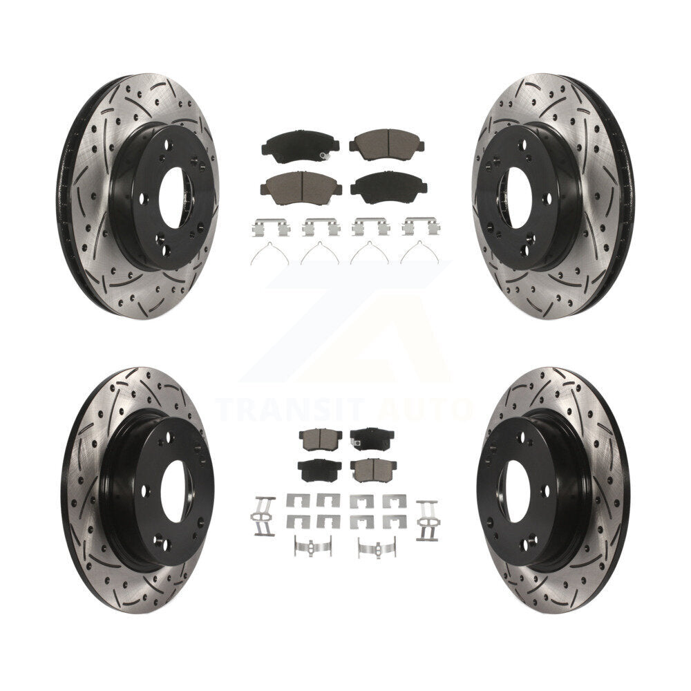 [Front+Rear] 2013-2015 Acura ILX 1.5L Performance Drilled & Slotted Brake Rotor & Ceramic Pads Kit For Max Braking