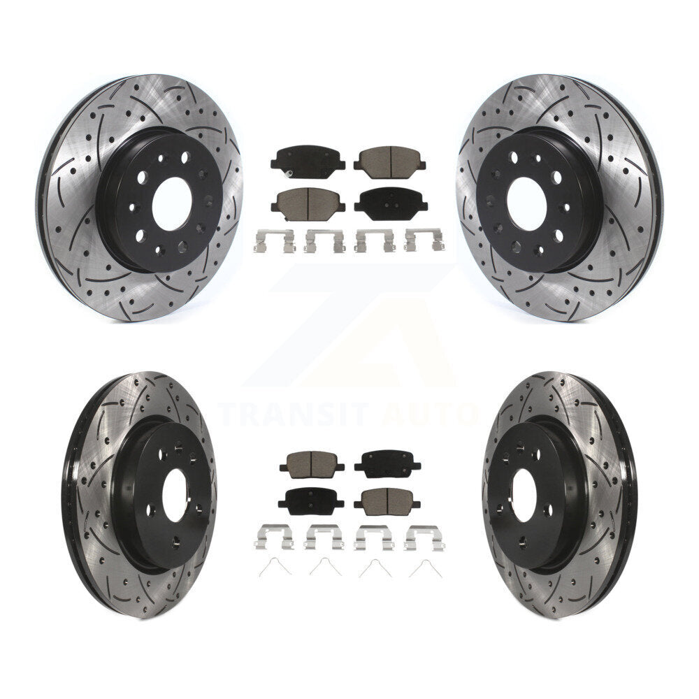 Front Rear Coat Drill Slot Disc Brake Rotor Ceramic Pad Kit For Chevrolet Camaro
