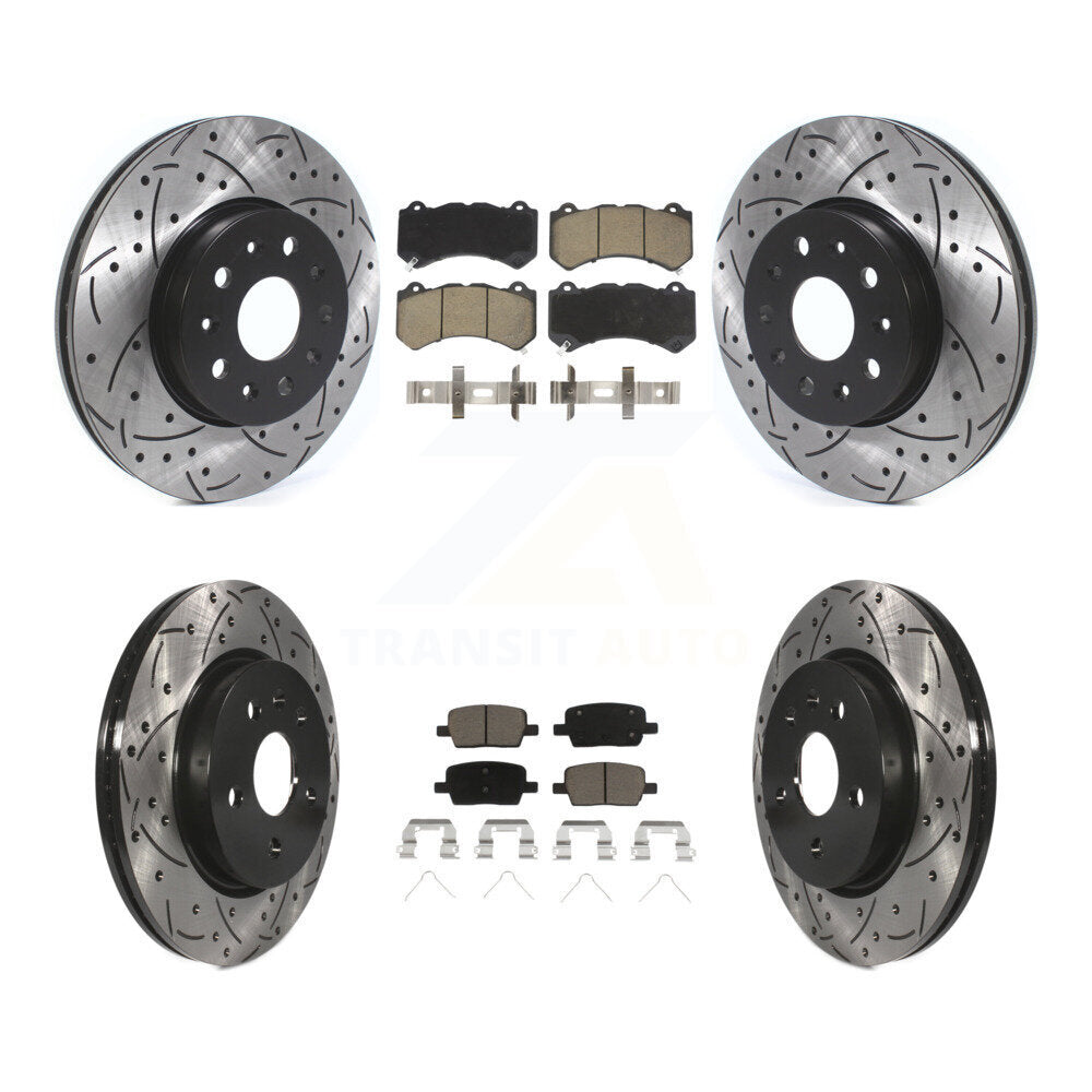 Front Rear Drilled Slot Brake Rotor & Ceramic Pad Kit For Chevrolet Camaro LT/LS