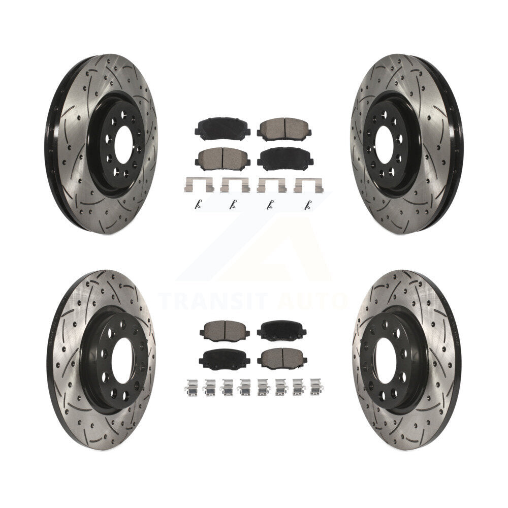 Front Rear Drill Slot Brake Rotor Ceramic Pad Kit For Jeep Cherokee Chrysler 200