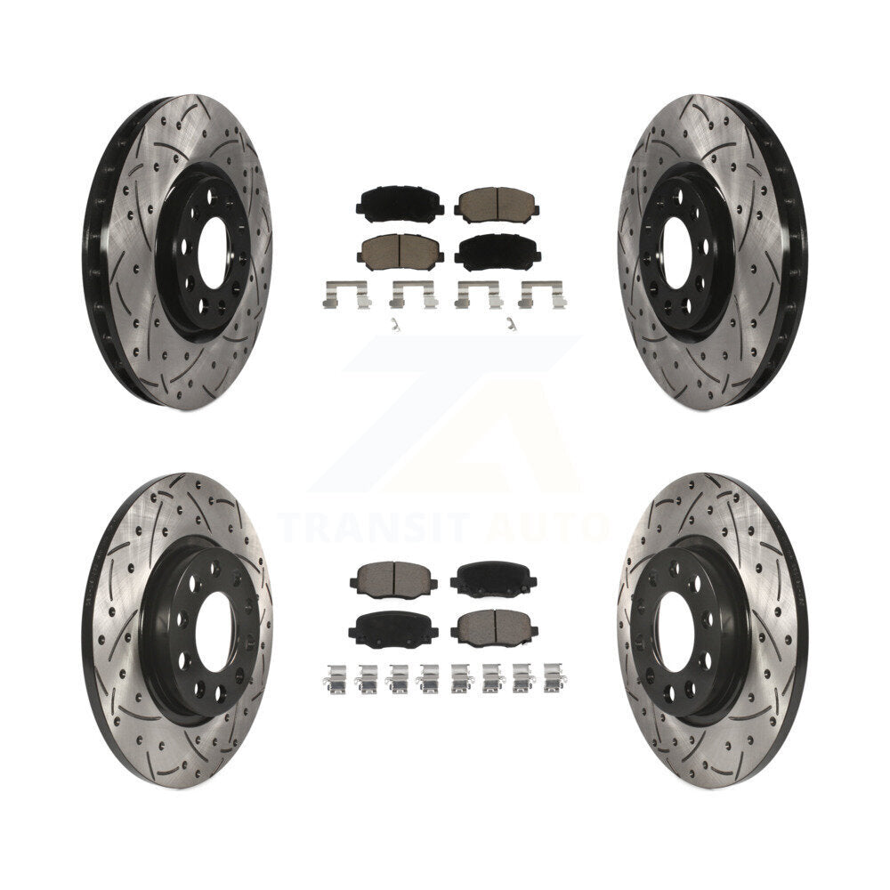 Front Rear Coated Drilled Slot Disc Brake Rotor Ceramic Pad Kit For Chrysler 200