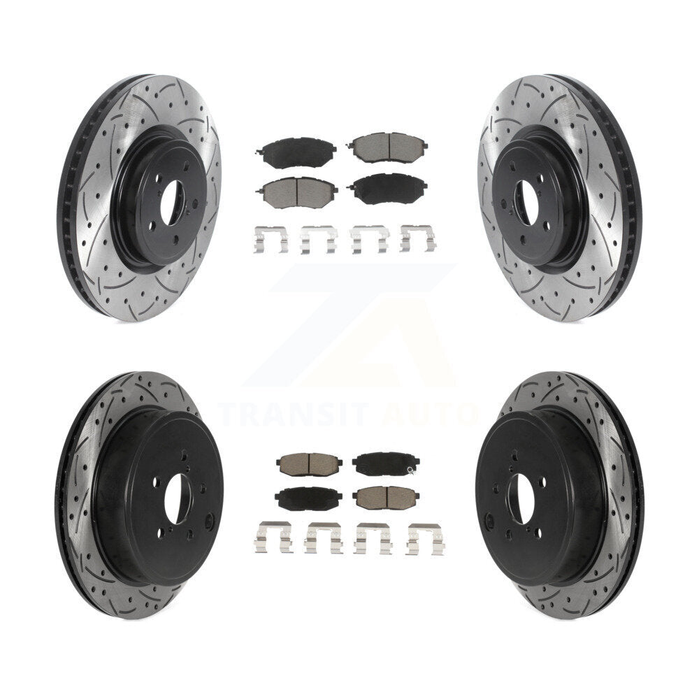 Front Rear Drill Slot Disc Brake Rotor Ceramic Pad Kit For Subaru Outback Legacy