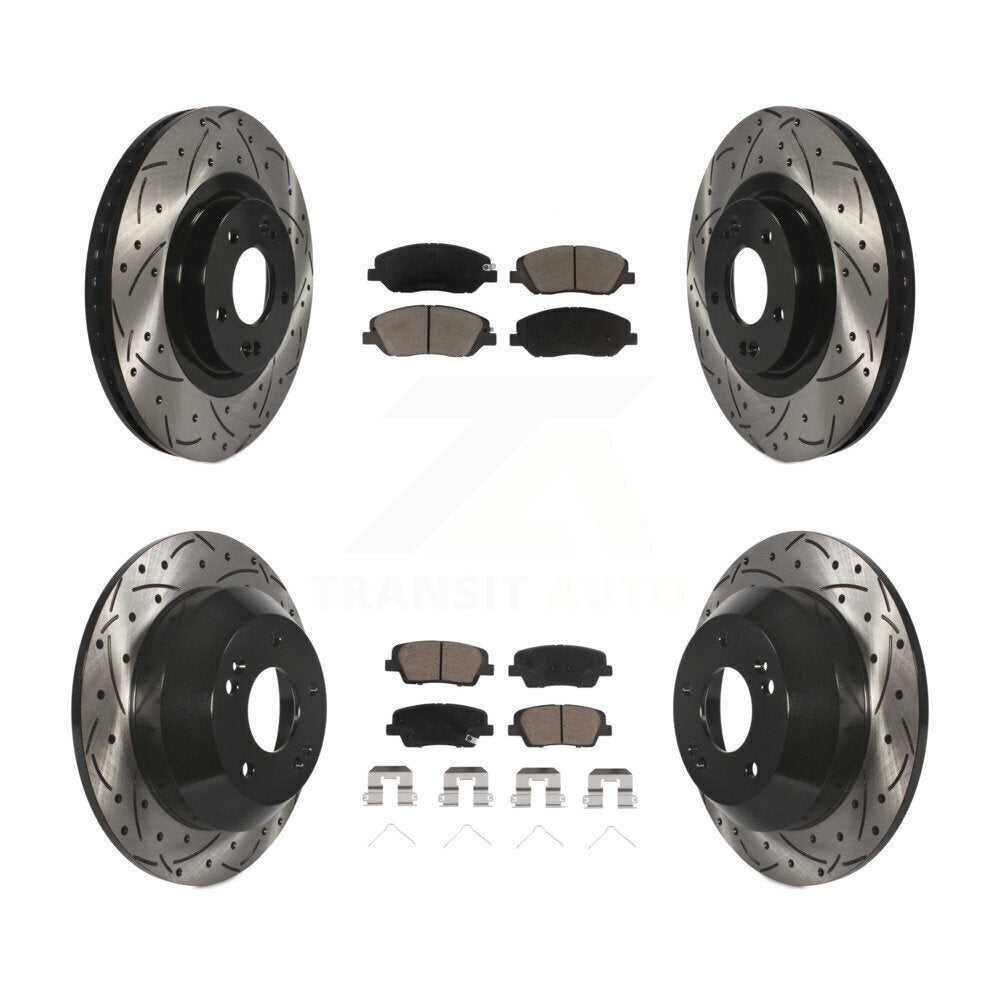 Front Rear Drilled Slot Disc Brake Rotor Ceramic Pad Kit For Hyundai Santa Fe XL