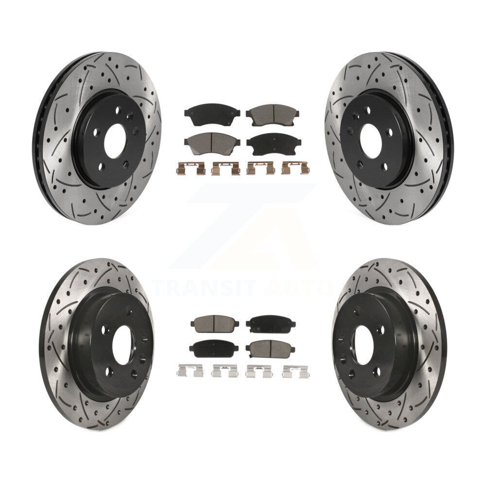 [Front+Rear] 13-14 Chevrolet Sonic RS Performance Drilled & Slotted Brake Rotor & Ceramic Pads Kit For Max Braking