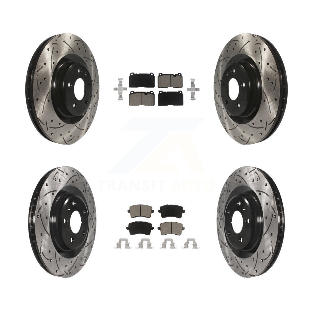 Front Rear Coated Drilled Slotted Disc Brake Rotor & Ceramic Pad Kit For Audi Q5