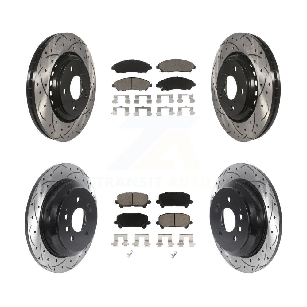 Front Rear Drill Slot Disc Brake Rotor Ceramic Pad Kit For Honda Pilot Ridgeline