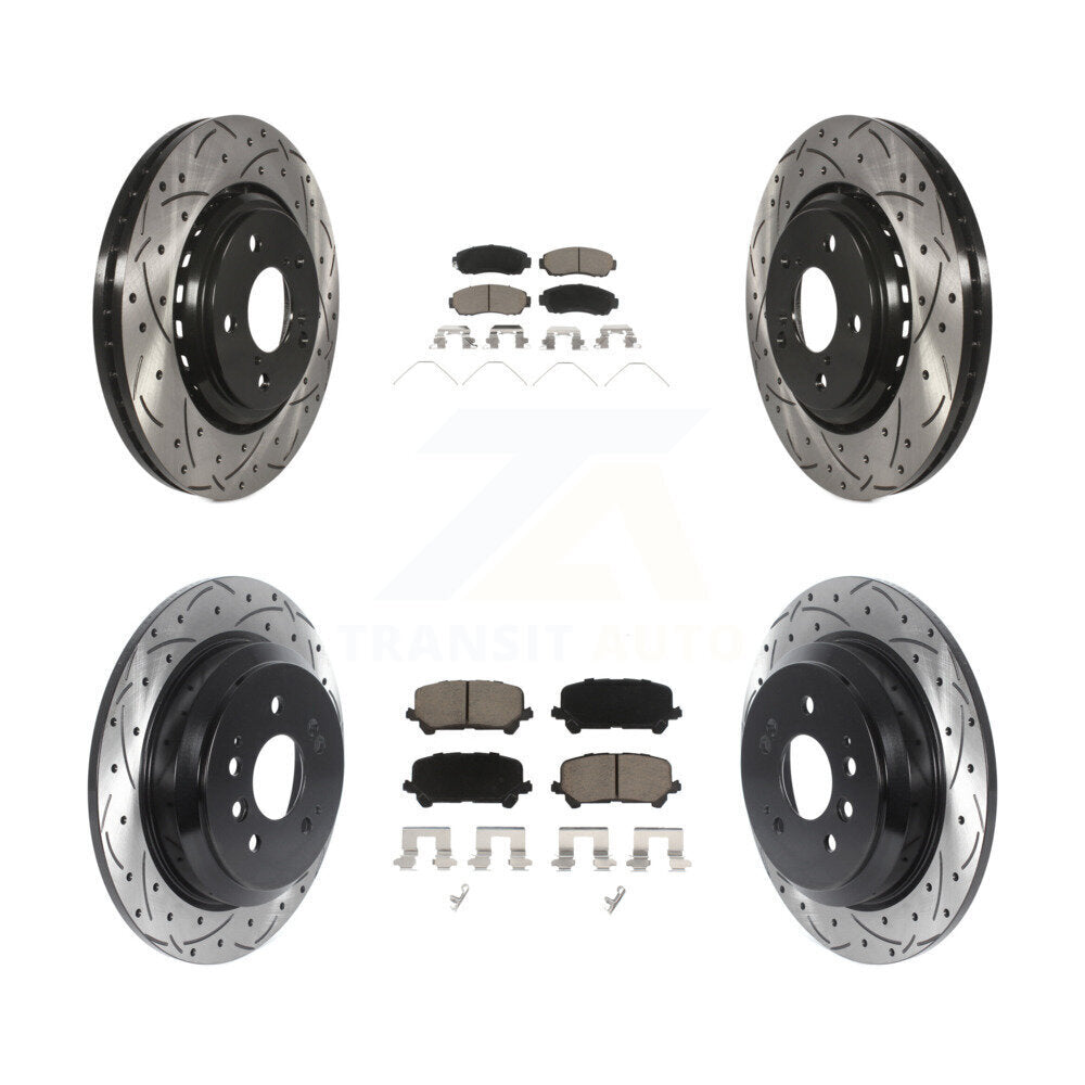 [Front+Rear] 2019-2022 Honda Passport Performance Drilled & Slotted Brake Rotor & Ceramic Pads Kit For Max Braking