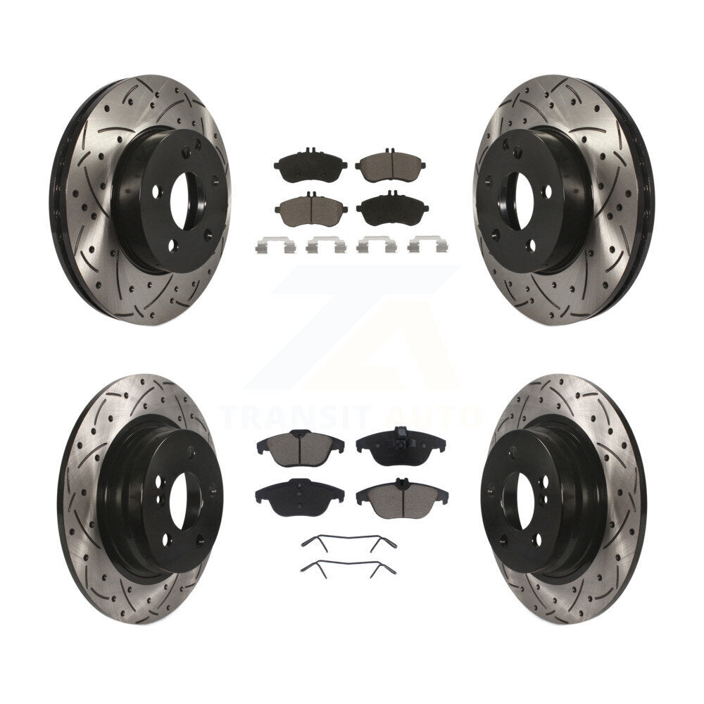 Front Rear Drilled Slot Brake Rotors Ceramic Pad Kit For Mercedes-Benz C300 C250
