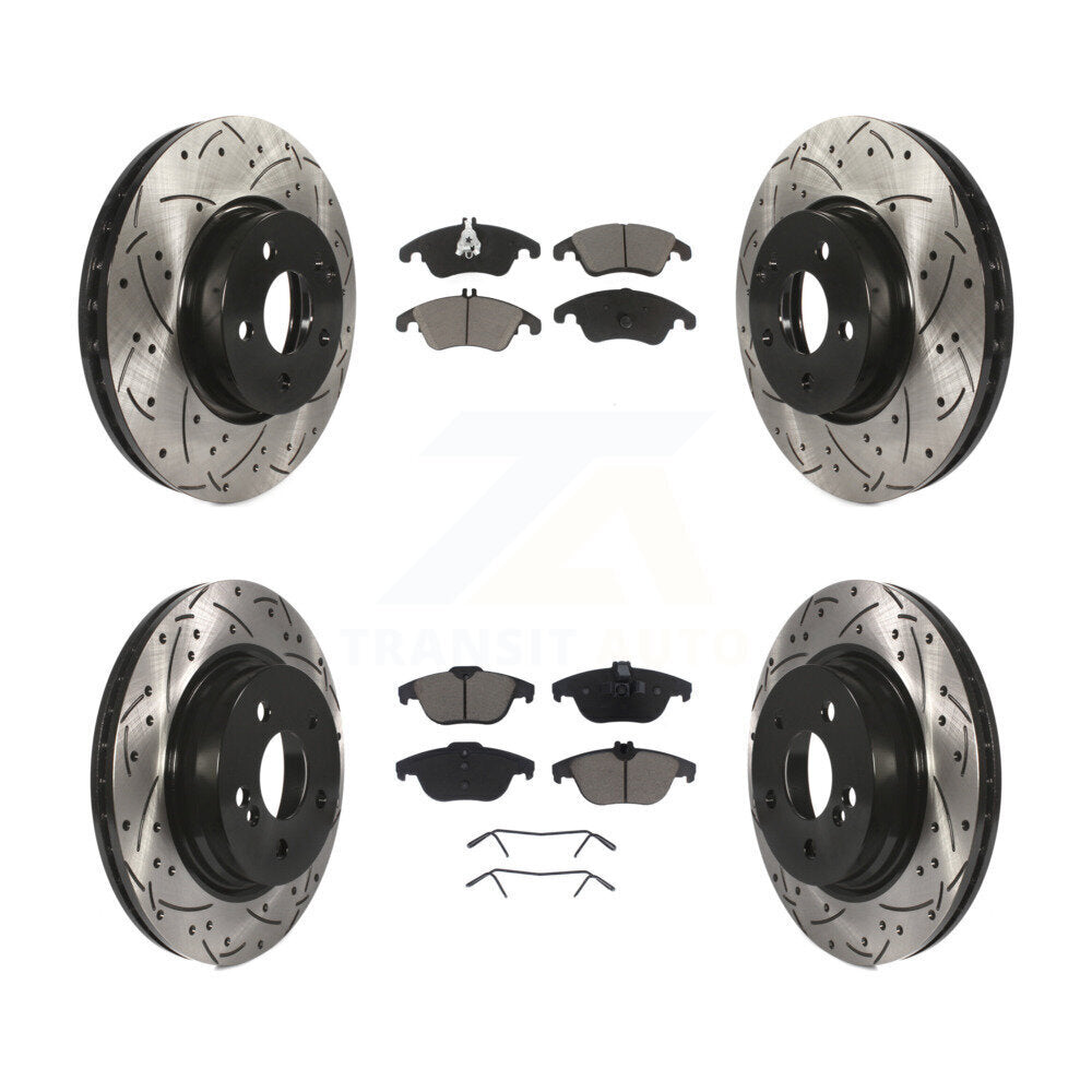 Front Rear Drilled Slot Brake Rotors Ceramic Pad Kit For Mercedes-Benz E350 C300