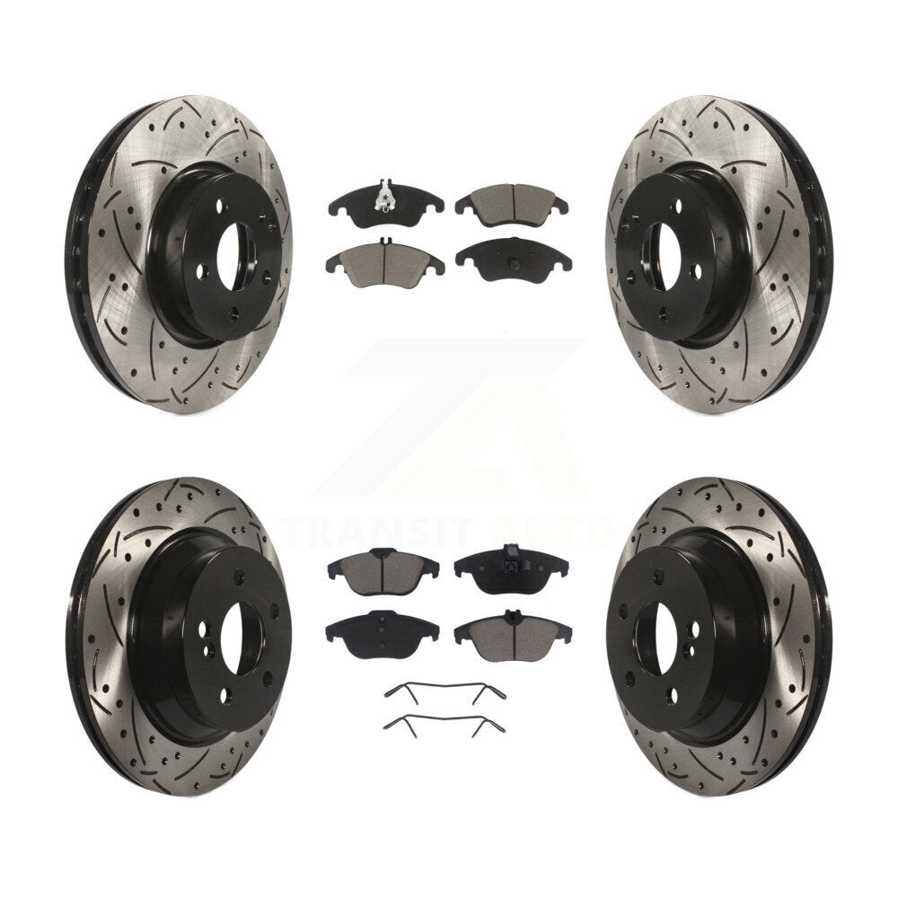 Front Rear Drilled Slot Disc Brake Rotors Ceramic Pad Kit For Mercedes-Benz E350