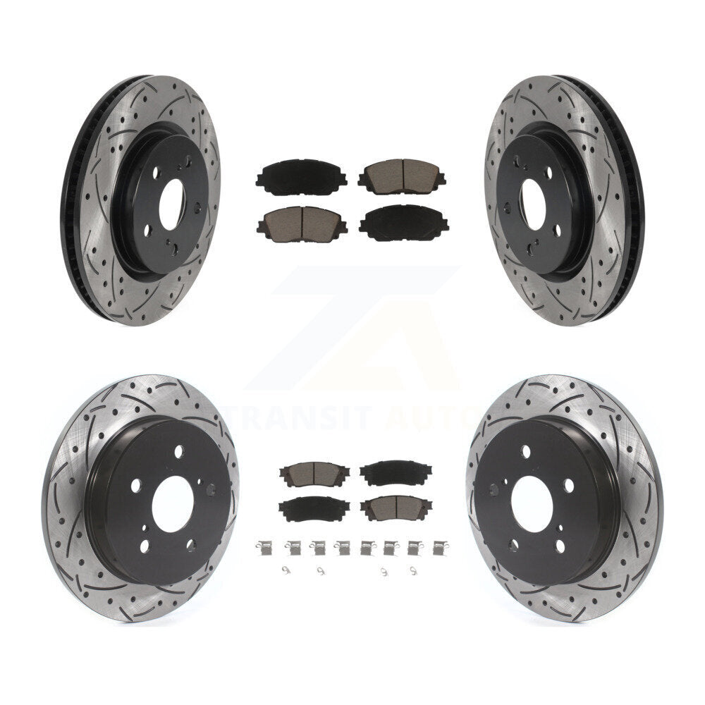 Front Rear Drilled Slot Brake Rotors Ceramic Pad Kit For Toyota Camry RAV4 Lexus