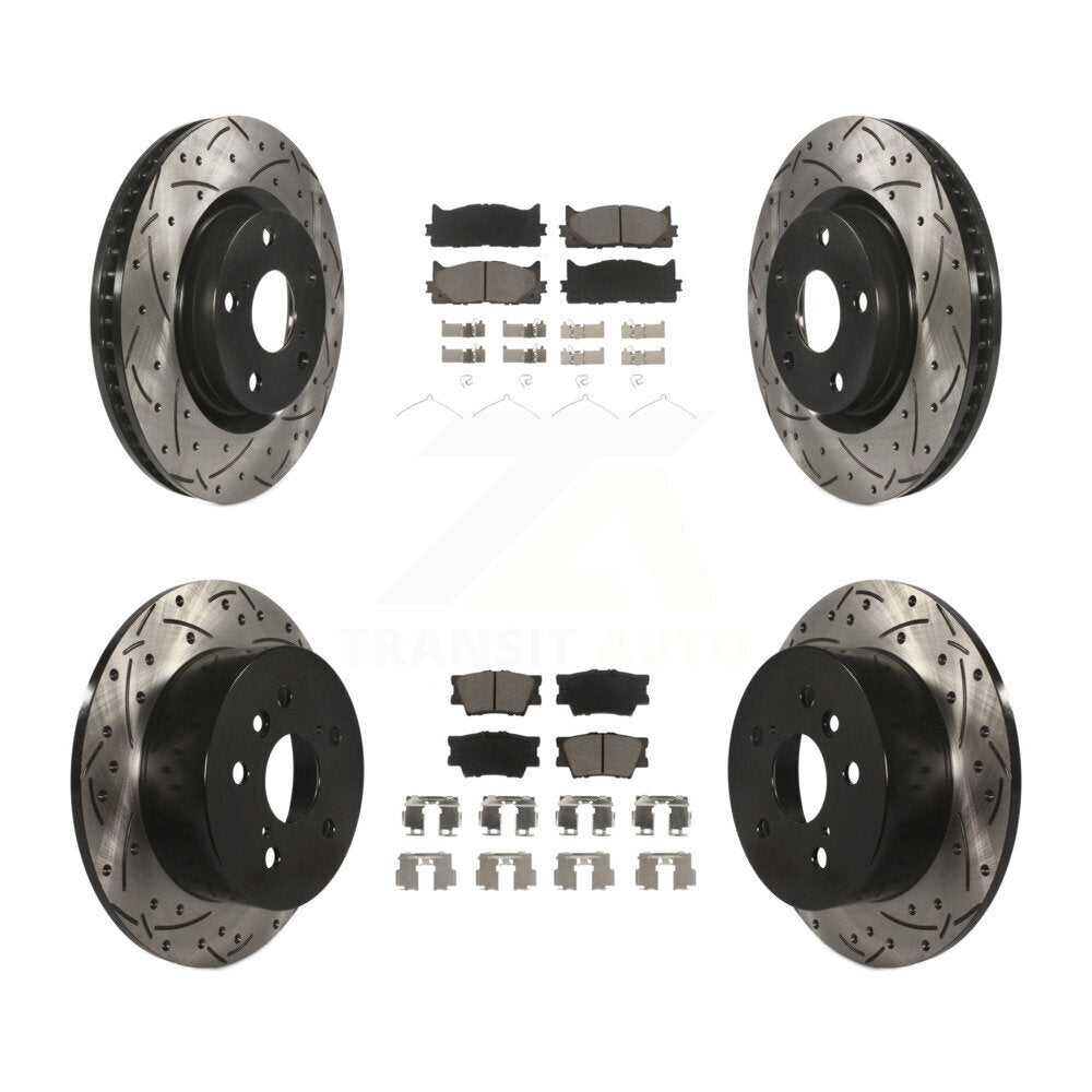 Front Rear Drilled Slot Brake Rotor Ceramic Pad Kit For Toyota Camry Lexus ES350