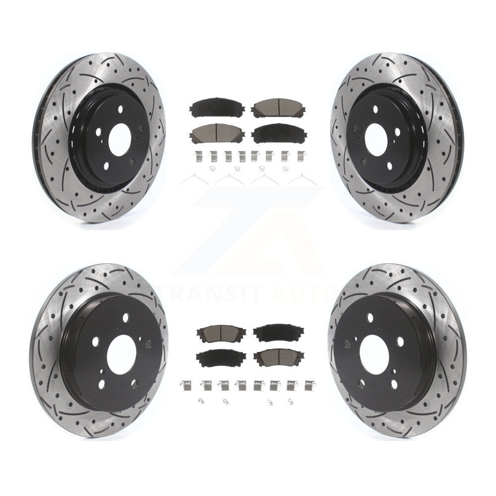 Front Rear Drilled Slot Brake Rotors Ceramic Pad Kit For Toyota Camry Avalon TRD