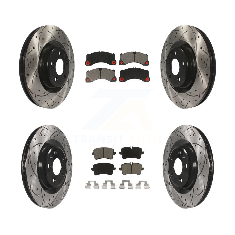 [Front+Rear] 2017 Porsche Macan Base Performance Drilled & Slotted Brake Rotor & Ceramic Pads Kit For Max Braking