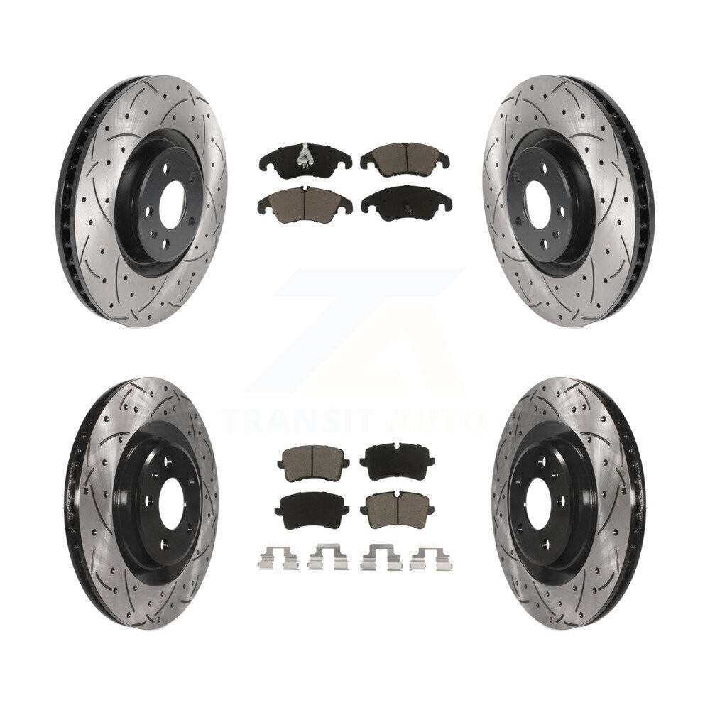 Front Rear Coated Drilled Slotted Disc Brake Rotor & Ceramic Pad Kit For Audi A6