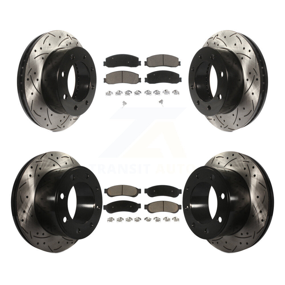 Front Rear Drill Slot Brake Rotors Ceramic Pad Kit For Ford F-250 Super Duty 4WD