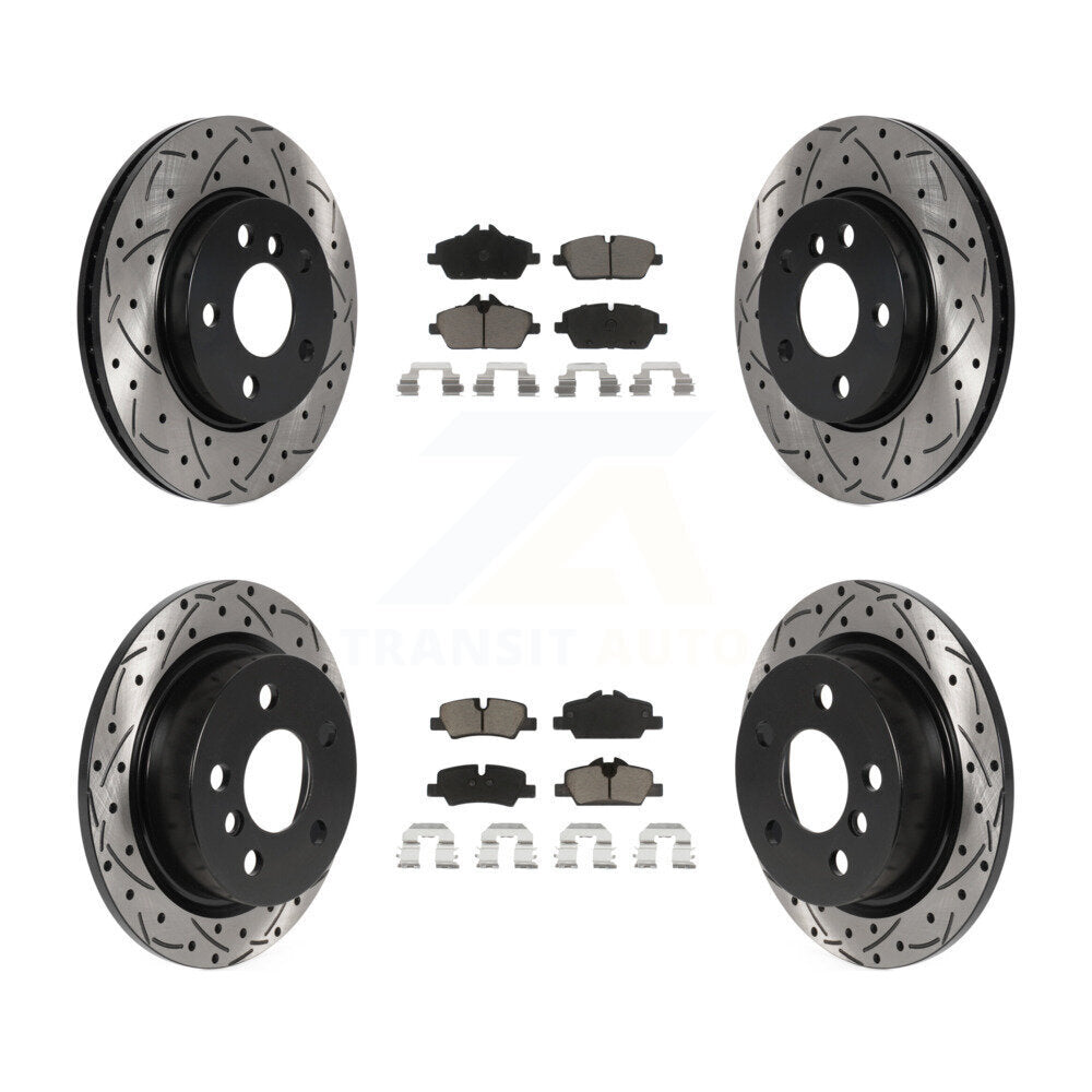 Front Rear Coated Drilled Slot Disc Brake Rotors Ceramic Pad Kit For Mini Cooper