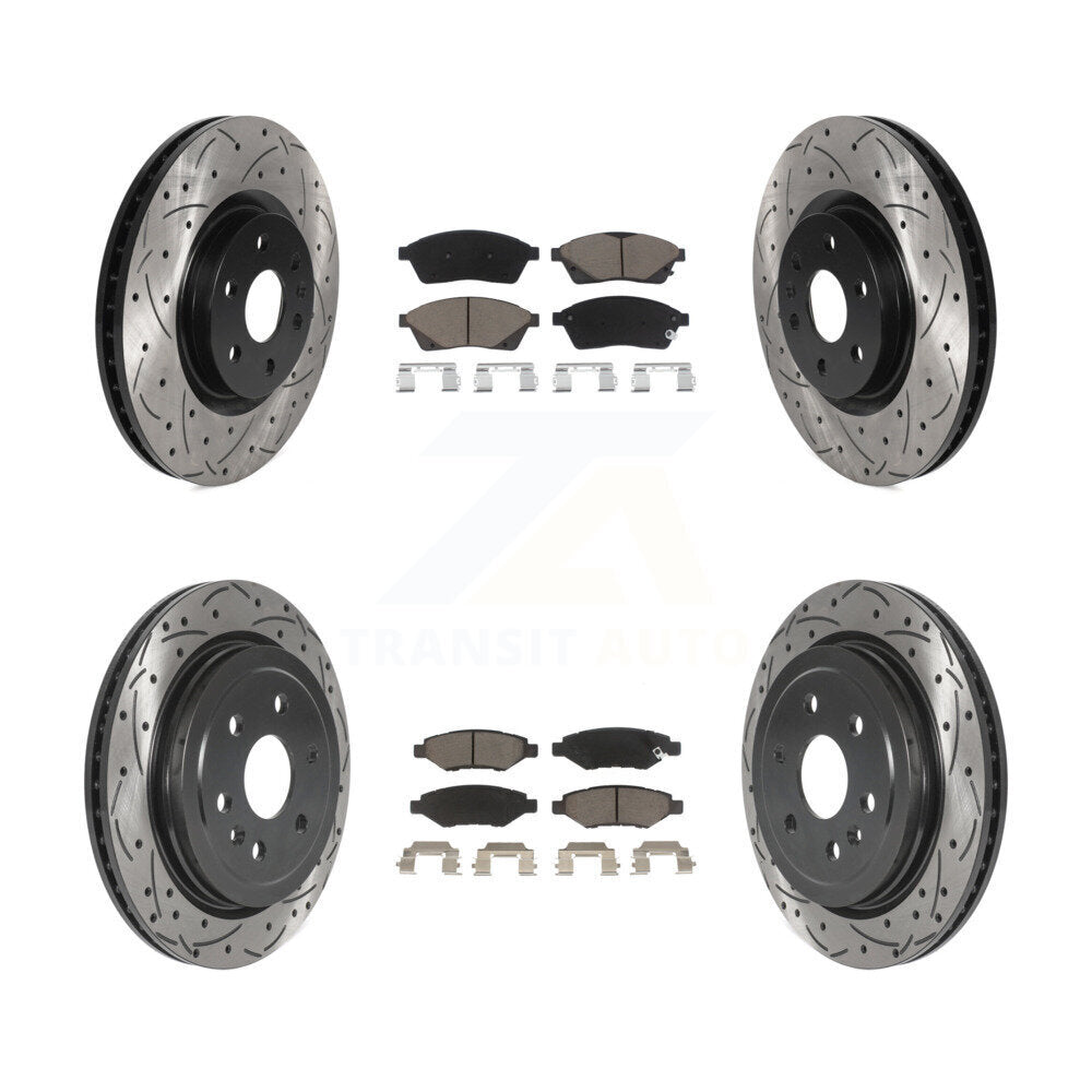 Front Rear Drilled Slot Brake Rotor & Ceramic Pad Kit For Cadillac SRX Saab 9-4X
