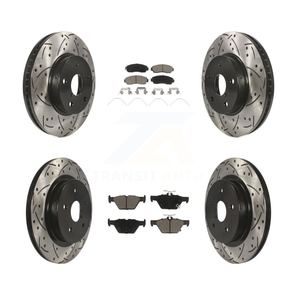 [Front+Rear] 16-19 Subaru Legacy 2.5L Performance Drilled & Slotted Brake Rotor & Ceramic Pads Kit For Max Braking