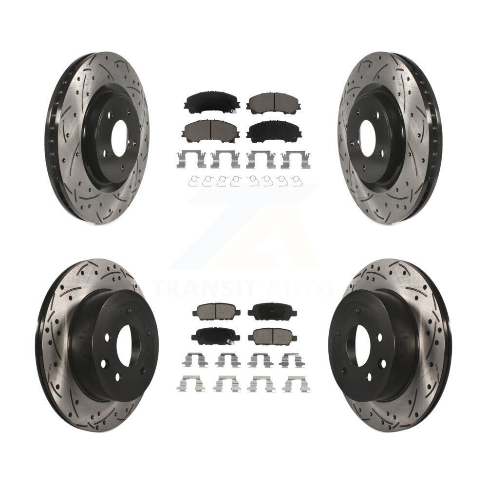 Front Rear Coated Drilled Slot Disc Brake Rotor Ceramic Pad Kit For Nissan Rogue