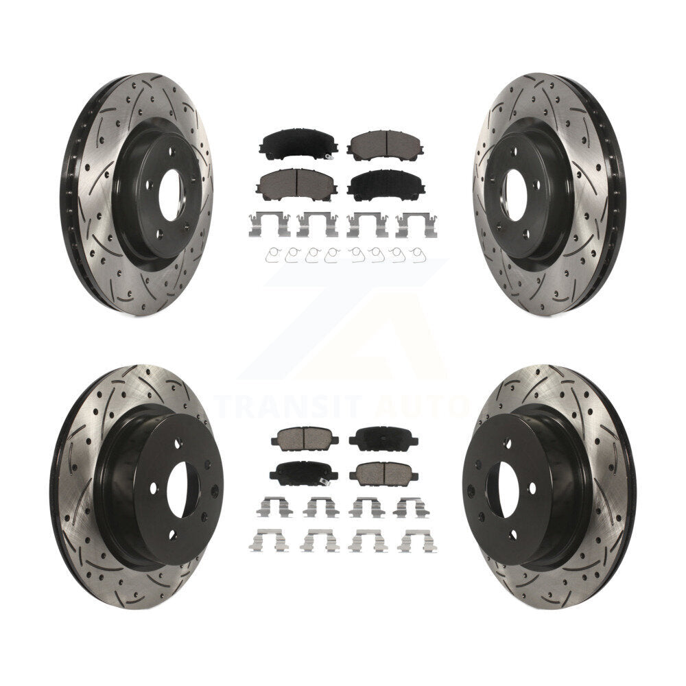 [Front+Rear] 2016-2017 INFINITI QX50 Performance Drilled & Slotted Brake Rotor & Ceramic Pads Kit For Max Braking