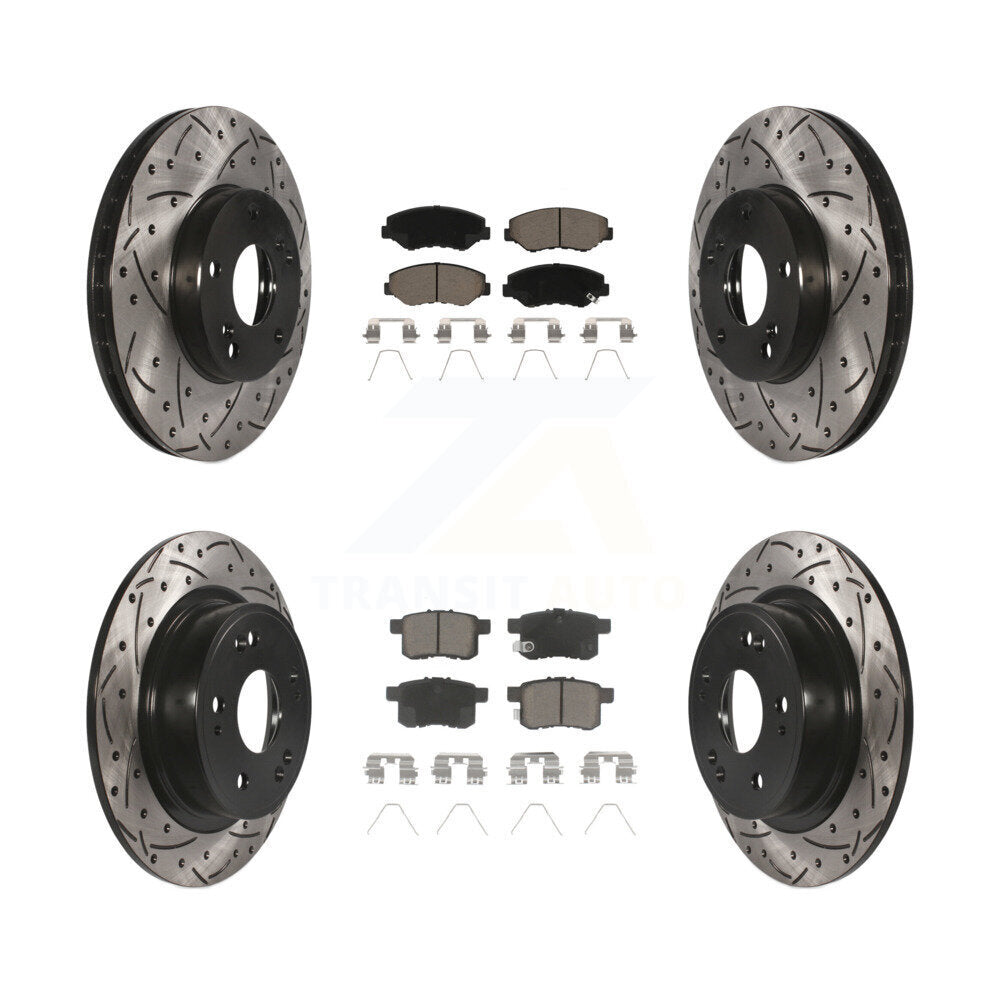 Front Rear Coated Drilled Slot Disc Brake Rotor Ceramic Pad Kit For Honda Accord