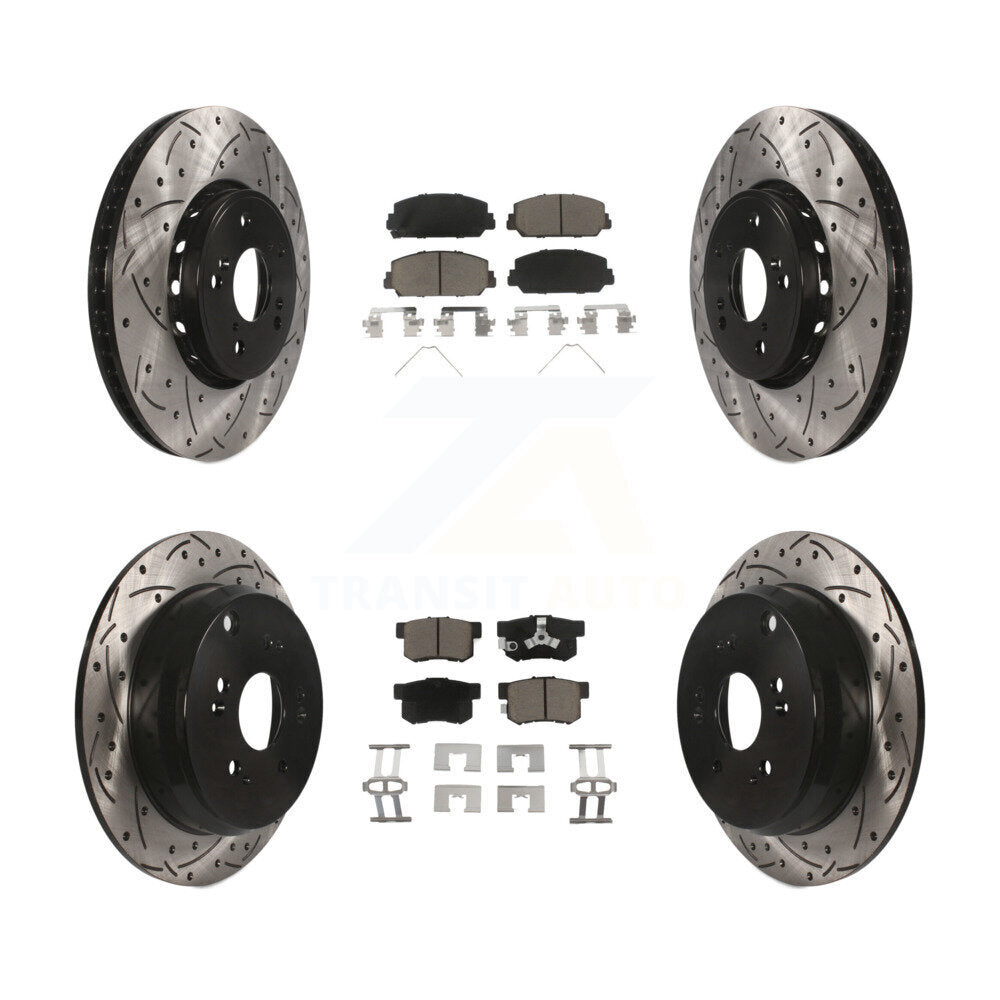 [Front+Rear] 2013-2018 Acura RDX Performance Drilled & Slotted Brake Rotor & Ceramic Pads Kit For Max Braking