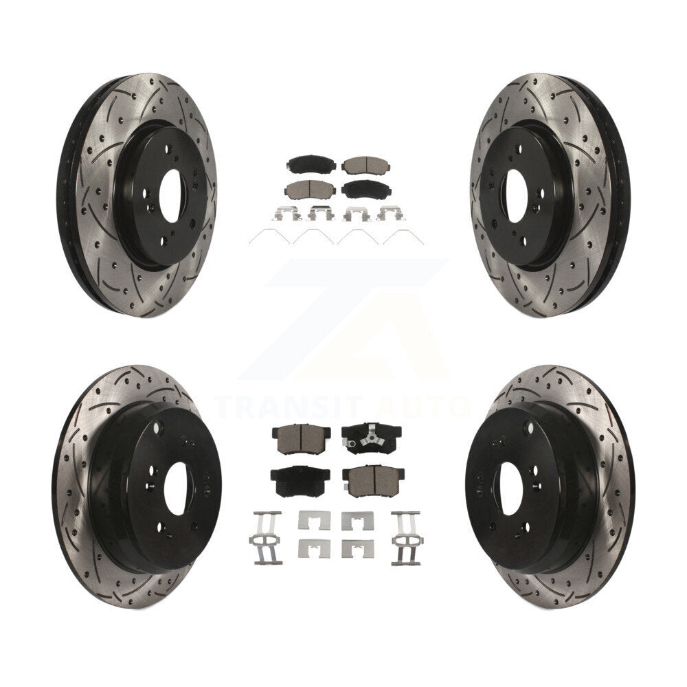 [Front+Rear] 2012-2016 Honda CR-V AWD Performance Drilled & Slotted Brake Rotor & Ceramic Pads Kit For Max Braking