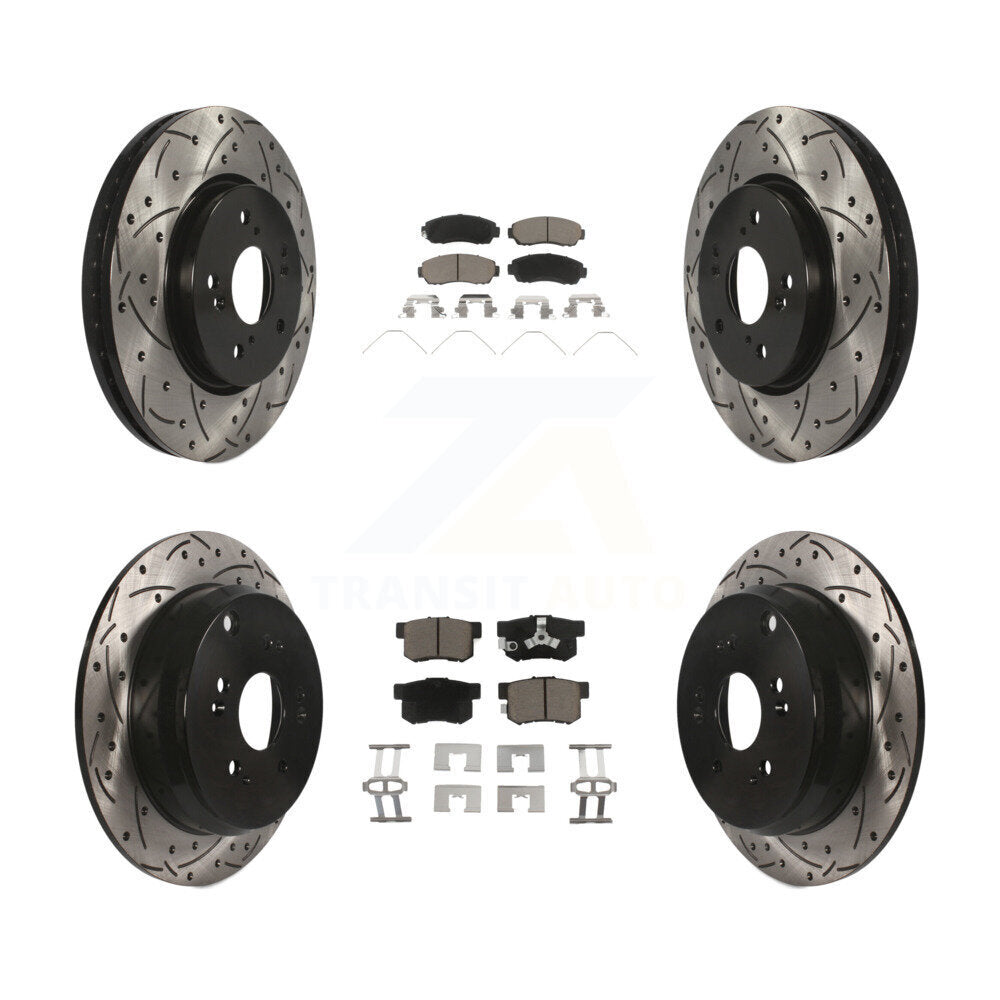 [Front+Rear] 2012-2016 Honda CR-V AWD Performance Drilled & Slotted Brake Rotor & Ceramic Pads Kit For Max Braking