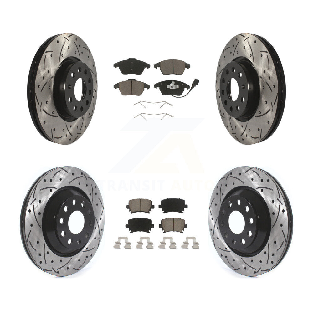 Front Rear Drill Slot Disc Brake Rotors Ceramic Pad Kit For Volkswagen Passat CC