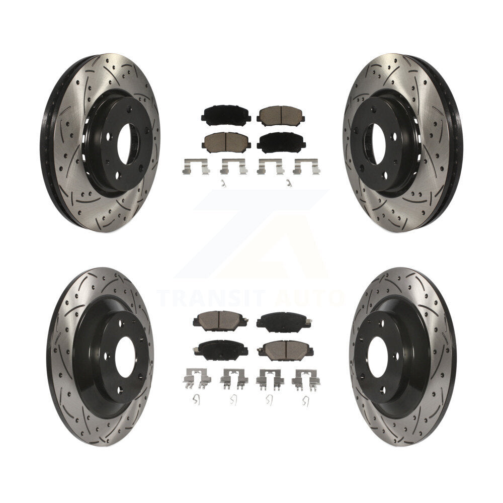 Front Rear Coated Drilled Slot Disc Brake Rotor & Ceramic Pad Kit For Mazda CX-5