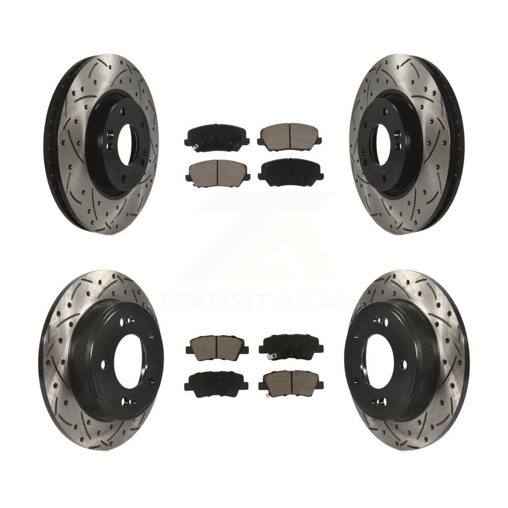 Front Rear Coat Drill Slot Disc Brake Rotor Ceramic Pad Kit For Hyundai Veloster