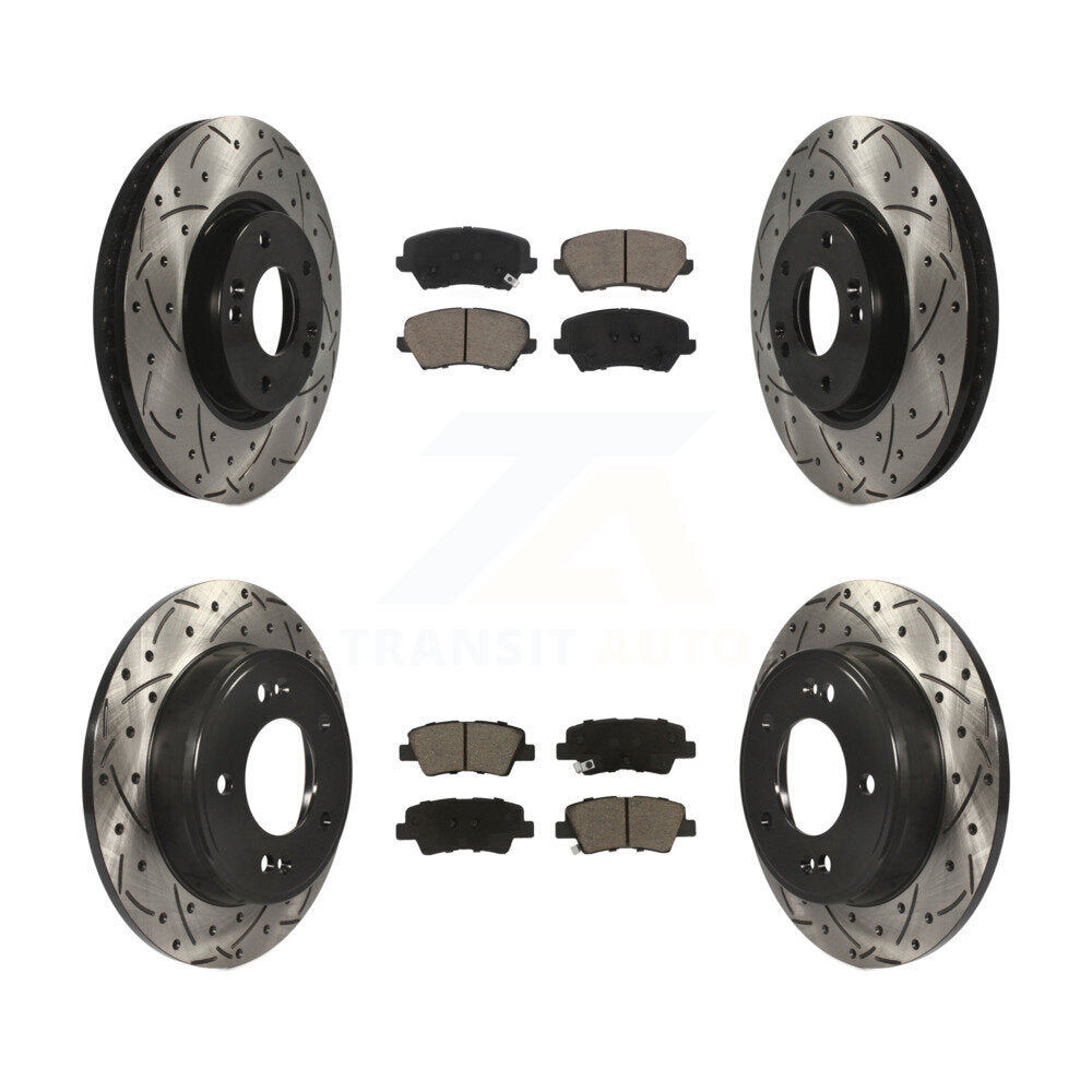 Front Rear Drilled Slot Brake Rotor Ceramic Pad Kit For Hyundai Veloster Tech SE