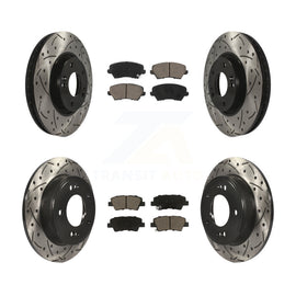 Front Rear Drilled Slot Brake Rotor Ceramic Pad Kit For Hyundai Veloster Tech SE