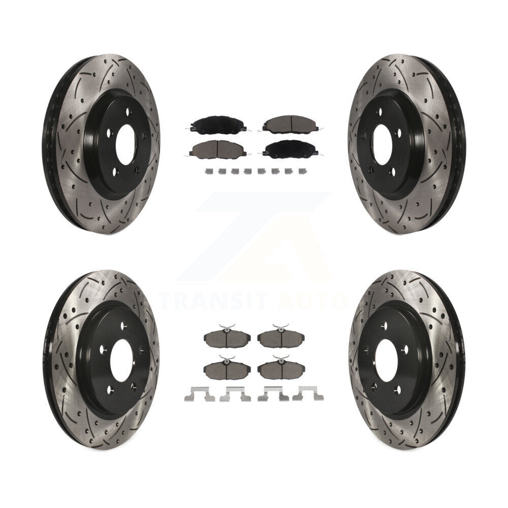 Front Rear Coated Drilled Slot Disc Brake Rotor Ceramic Pad Kit For Ford Mustang