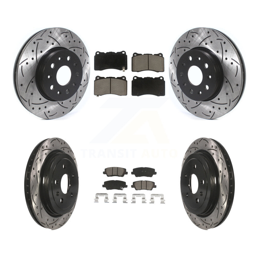 Front Rear Coated Drilled Slot Disc Brake Rotor Ceramic Pad Kit For Cadillac CTS