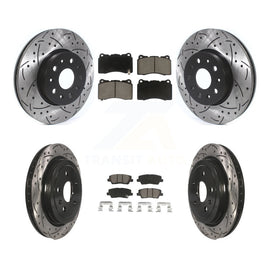 Front Rear Coated Drilled Slot Disc Brake Rotor Ceramic Pad Kit For Cadillac CTS