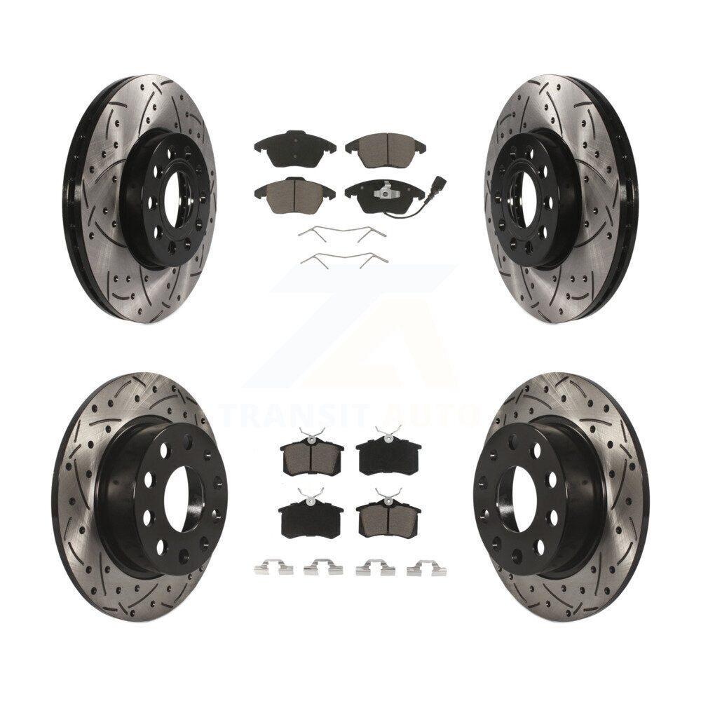 Front Rear Drilled Slot Brake Rotors Ceramic Pad Kit For Volkswagen Jetta Beetle