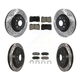 Front Rear Coated Drilled Slot Disc Brake Rotor Ceramic Pad Kit For Cadillac CTS
