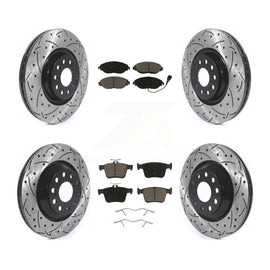 Front Rear Drill Slot Brake Rotors Ceramic Pad Kit For Audi Volkswagen Golf R S3