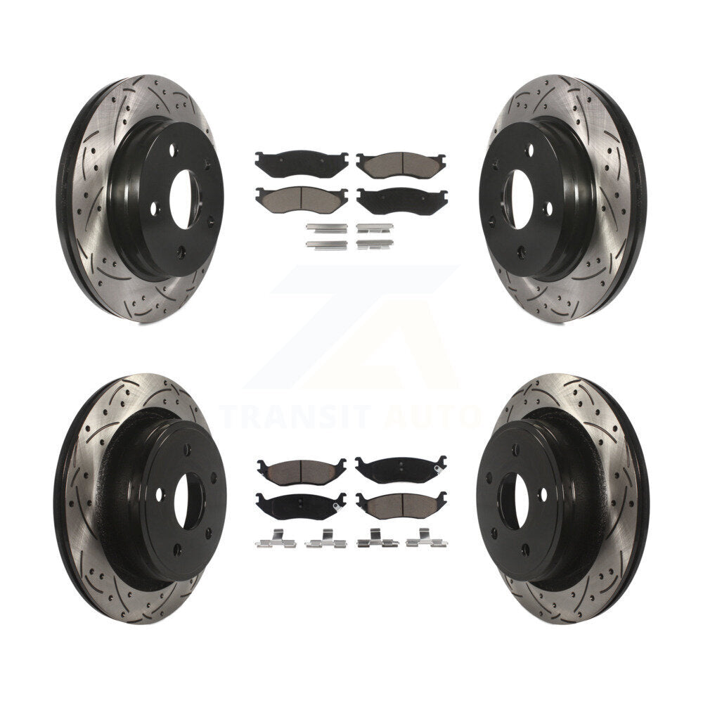 Front Rear Coated Drill Slot Disc Brake Rotor Ceramic Pad Kit For Dodge Ram 1500